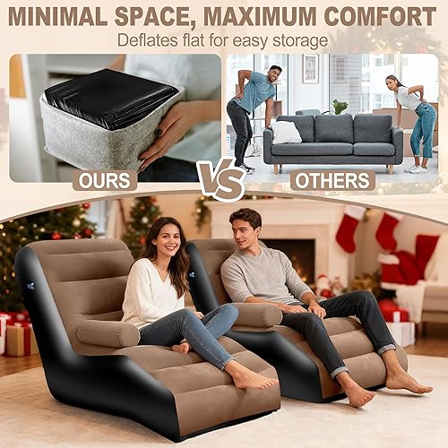 Miniatura 4 de Sofá inflable para campamento, sofá inflable para adultos con reposabrazos, superficie flocada impermeable, silla inflable para interiores, sillas