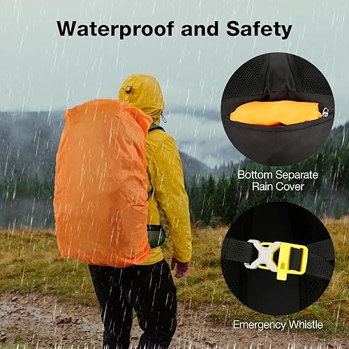 Miniatura 4 de Mochila de senderismo impermeable de 60L con cubierta de lluvia para hombres y mujeres, mochila de camping grande, verde