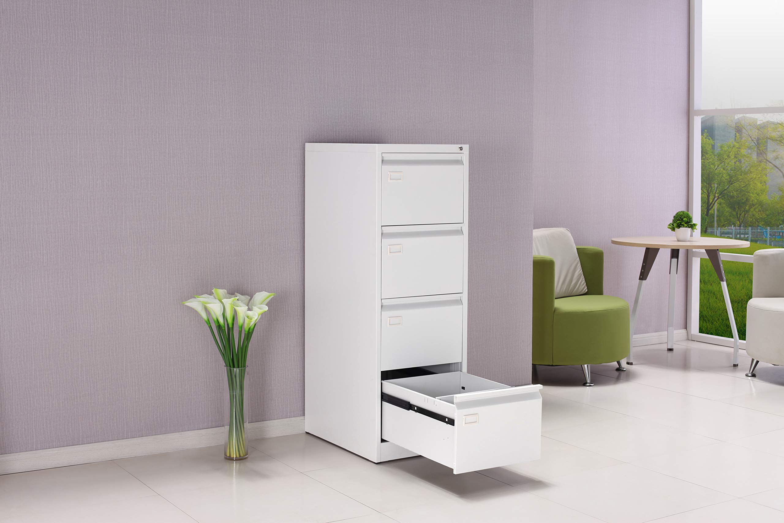 OFITURIA ® Archivador Metálico Tipo Bisley Organizativo De Oficina Blanco Con 4 Cajones para Carpetas DIN A4 Y Folio, Documentos Con Llave, 132 X 46 X 62 (1 Unidad, Blanco 4 Cajones)