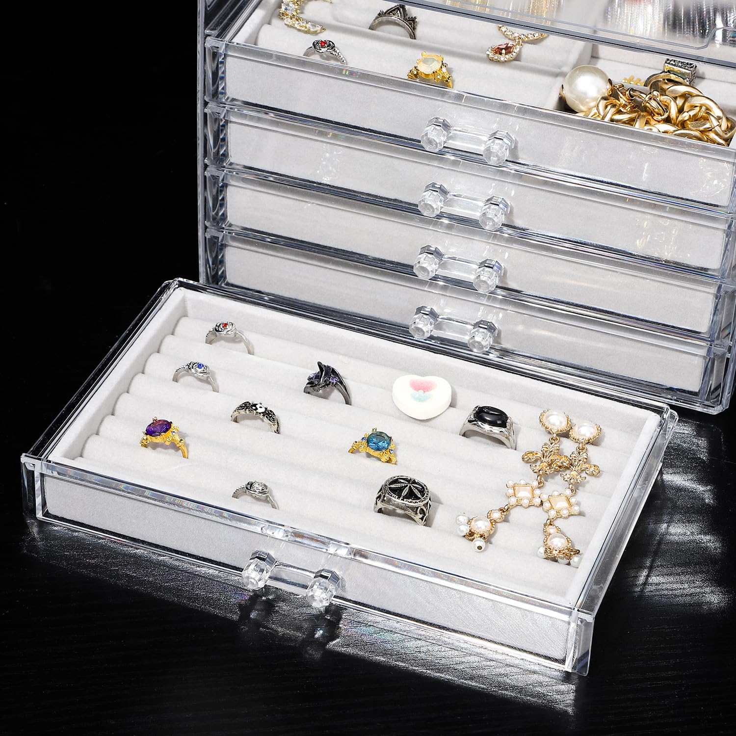 Amazon｜ジュエリーボックス 大容量 アクセサリーボックス 5段式