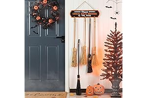 Glitzhome Halloween Porch Decoration 42" Broom Parking Sign with 5 Wooden Witches...