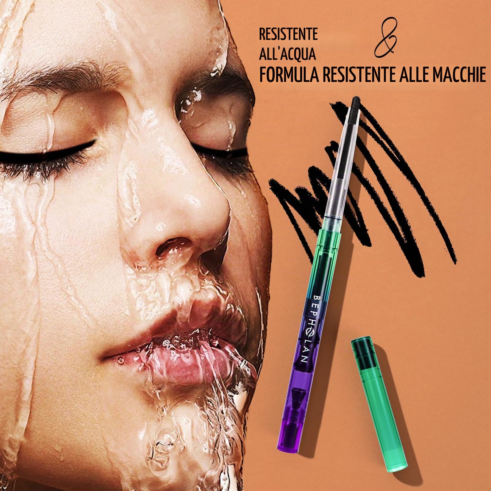 BEPHOLAN Matite eyeliner nere in gel impermeabile, matita eyeliner nera per donne, impermeabile, a prova di sbavature, di lunga durata (nero)