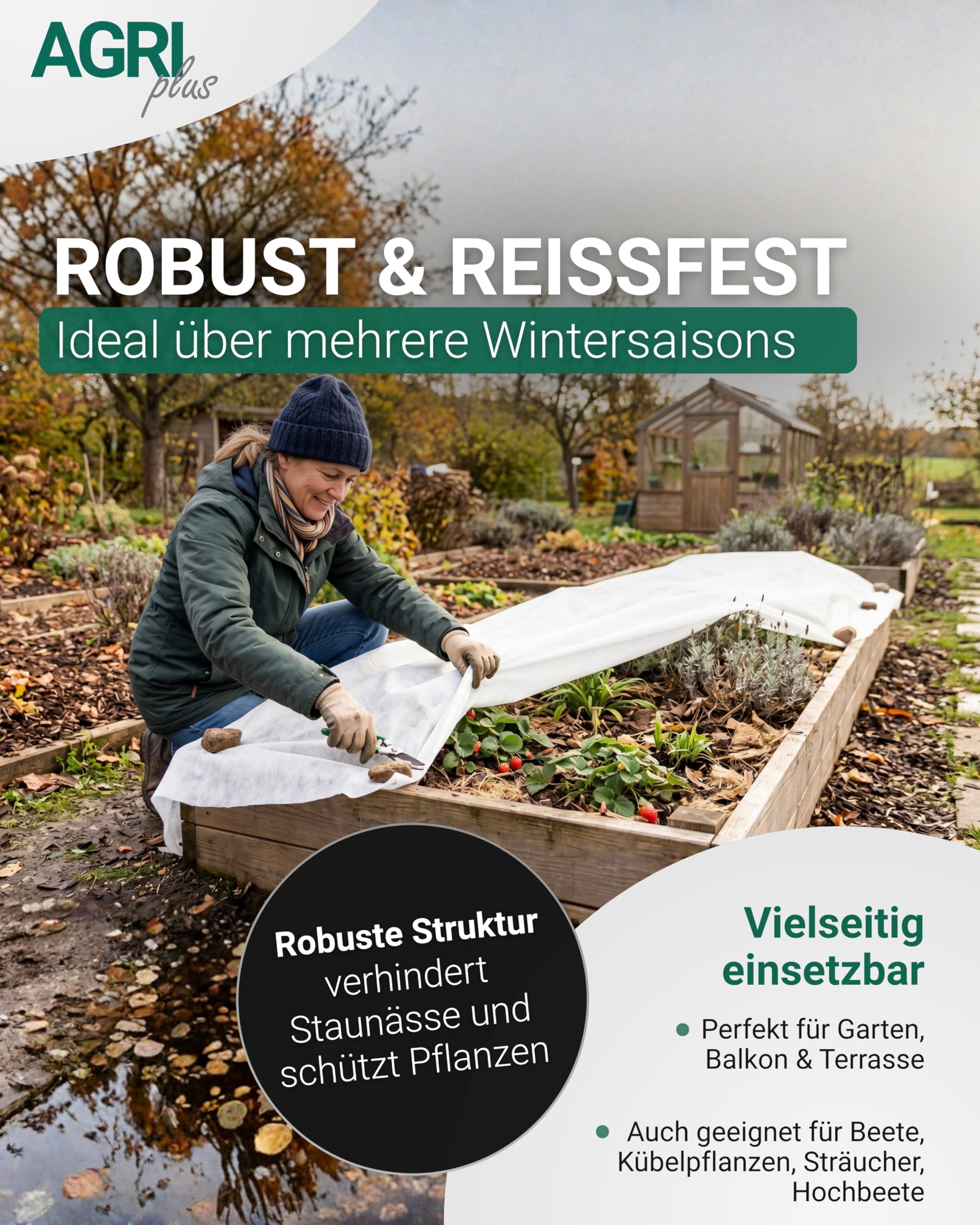 AGRI plus Winterschutzvlies 50 g/m² I 2 x 25 m I Verschiedene Maße I Extra Starkes Frostschutzvlies, reißfest & atmungsaktiv I Pflanzenschutz für Winter, Garten, Balkon & Kübelpflanzen