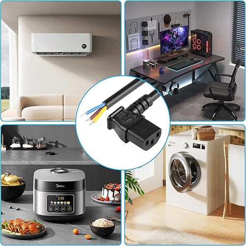 Miniatura 4 de CERRXIAN 2 piezas de 1 pie 90 grados derecho IEC 320 C13 hembra 3 pines con cableado abierto pelado, repuesto resistente C13 a cable desnudo, cable