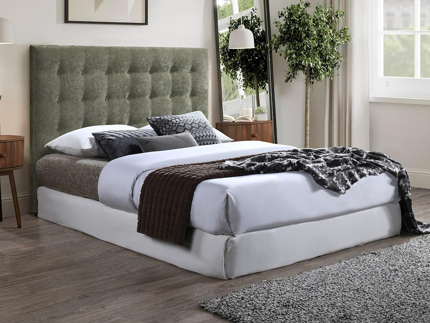 Vente-unique - Tête de lit capitonnée 160 cm - Tissu - Vert Olive - Francesco