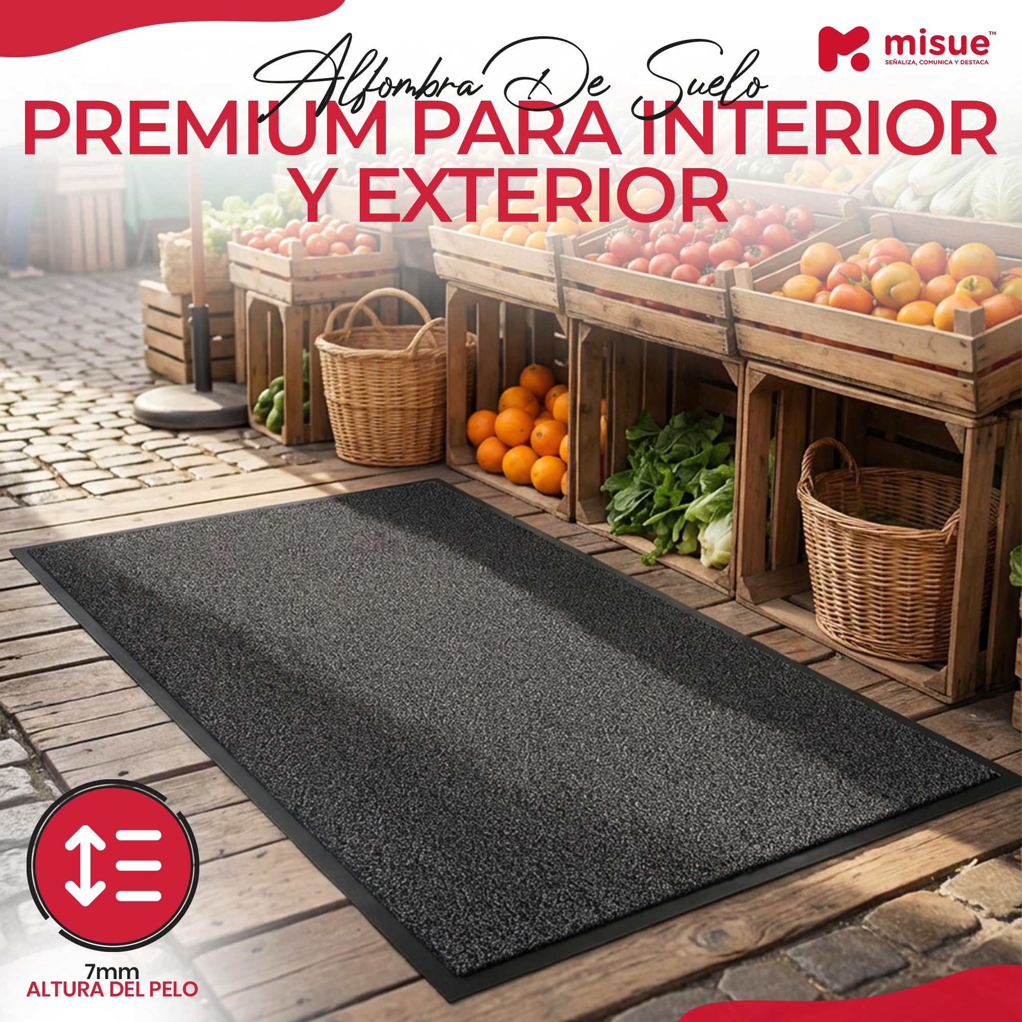 Felpudo Entrada casa Grande - Felpudo Grande 180 x 115 cm - Alfombra Entrada casa - Alfombra Entrada casa Exterior - Alfombra Oficina - Felpudo Antideslizante Oficina (Gris, 180 x 115cm)