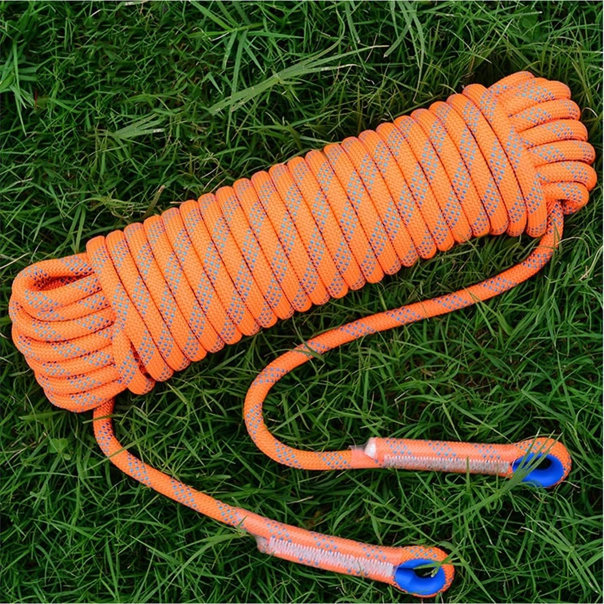 12mm Static Rock Climbing Rope Outdoor Nylon Escape Rope Tree Climbing Rappelling Rope with 2 Steel Hooks Fire Rescue Parachute Rope for Physical Education Strength Training