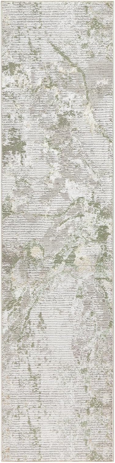 TOWN & COUNTRY LUXE Opaline Bold Marble Runner Area Rug with Glam Metallic Ribbed Texture Pile, Sage Green, 1'9"x7'2" Sage Green 1' x 7' (Runner)
