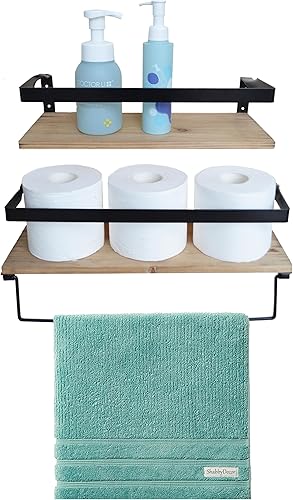 Miniatura 3 de Estantes flotantes de pared de granja sobre el inodoro, estante de almacenamiento de pared con toallero, toallero para baño, cocina, dormitorio,