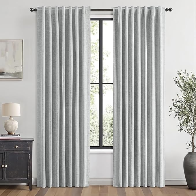 MIULEE 100% Blackout Linen Curtains for Bedroom, Grey Solid Luxury Decor Thermal Insulation Room Darkening Drapes for Living Room Back Tab Rod Pocket 42 x 84 Inches, 2 Panels