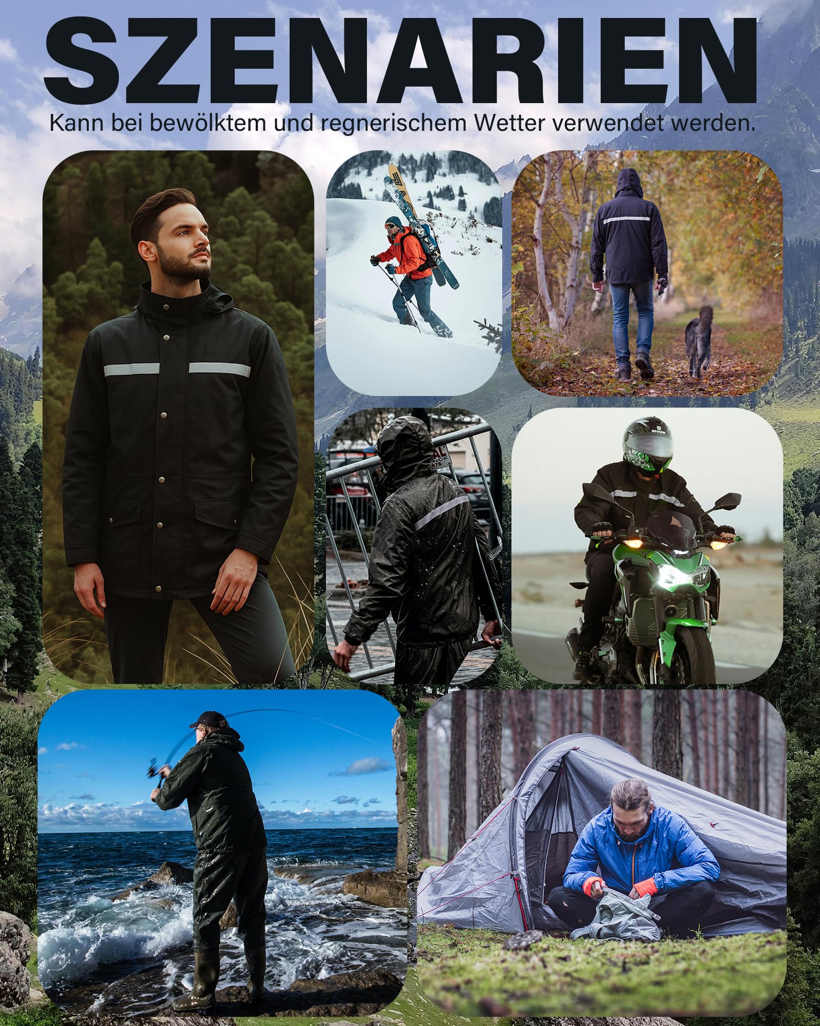Coutyuyi Herren & Damen Regenanzug Reflektierender 100% Wasserdichter Anzug Outdoor Regenmantel Winddicht Regenjacke