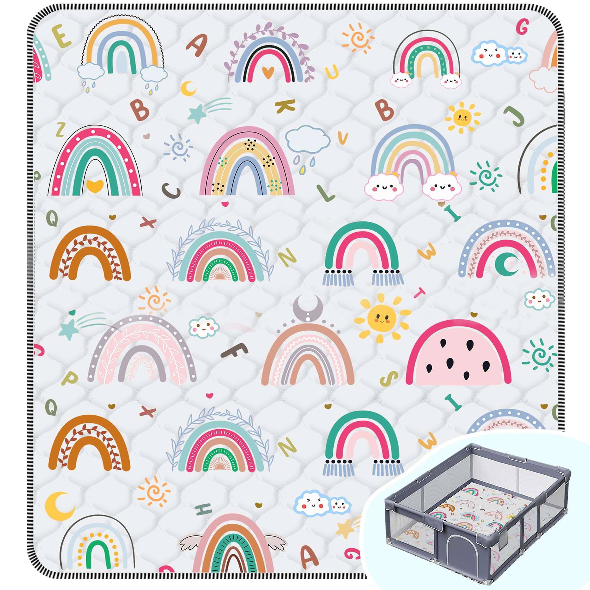 Baby Play Mat，Thick Soft 71" X 59" Playpen mat, Non-Slip and Machine Washable Baby Play Mats for Floor，Crawling Mat for Babies, Toddlers & Infants to