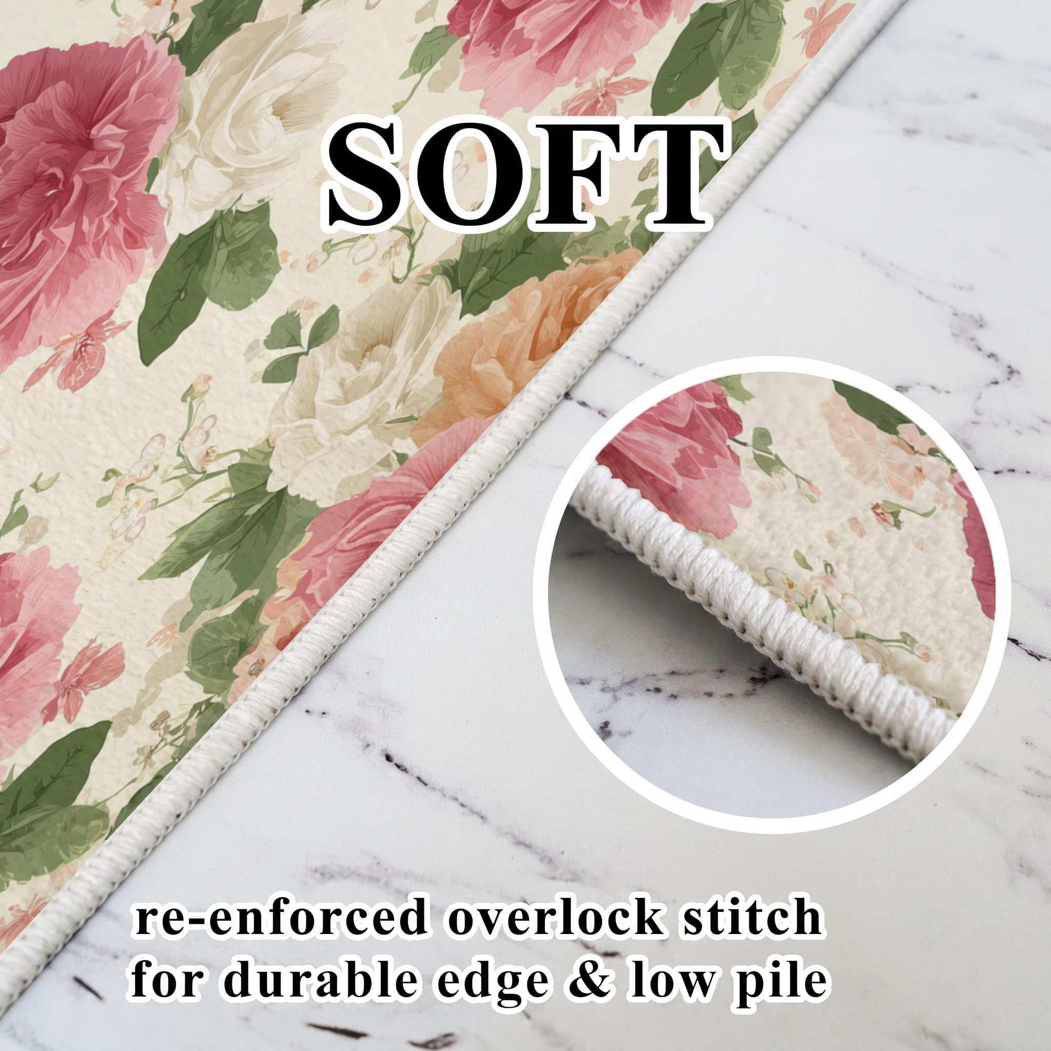 Tapis Rond Imprimé Rose Et Pivoine, Fleurs du Jardintapis Rond De Foyer D'Entrée Lavable Antidérapant pour Salon Chambre Cuisine Balcon Bureau (120Cm, Poudre Blush)