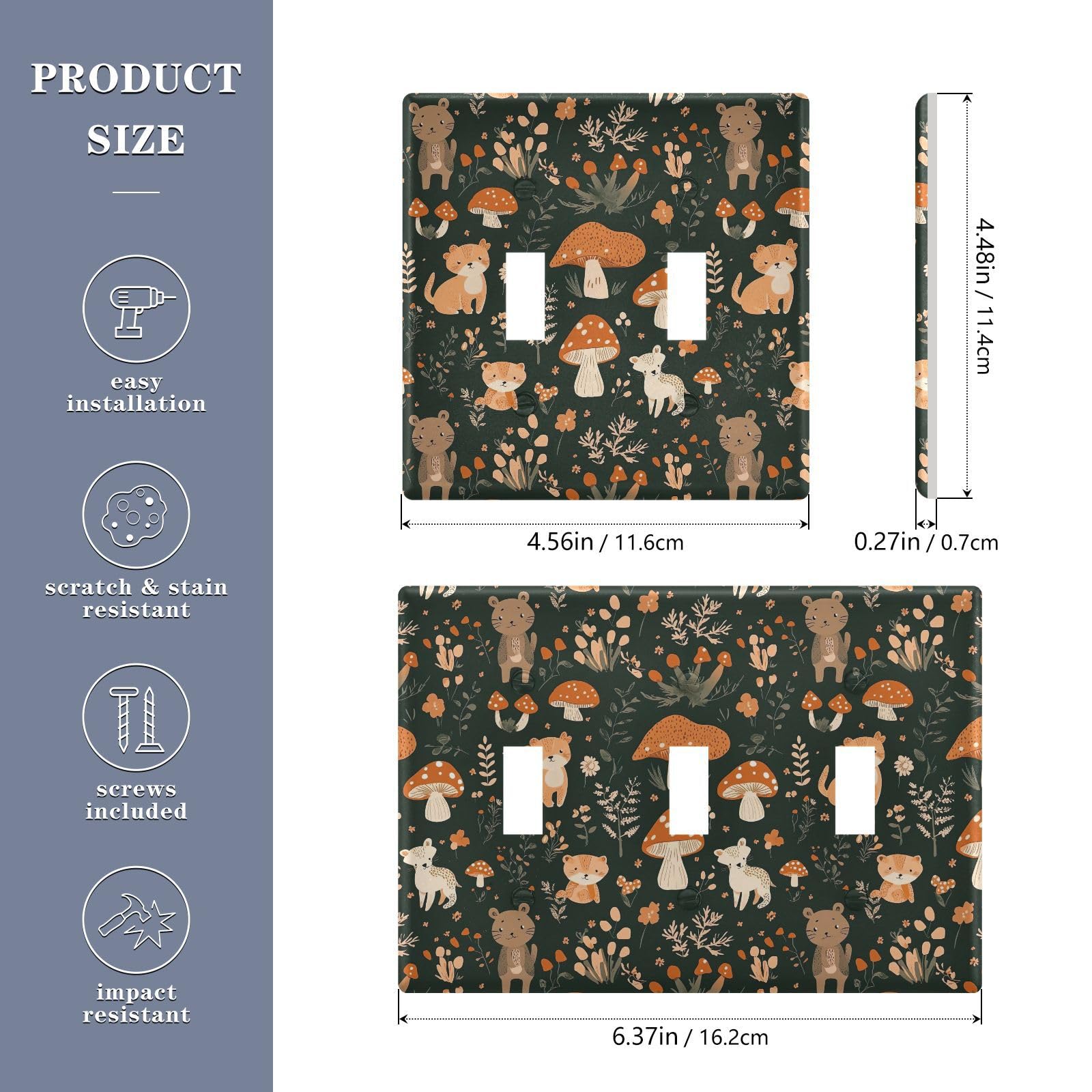 UMIRIKO Cute Bear Animal Pattern Light Switch Cover Plate Covers Decorative Double Toggle Home Decor 202b7204