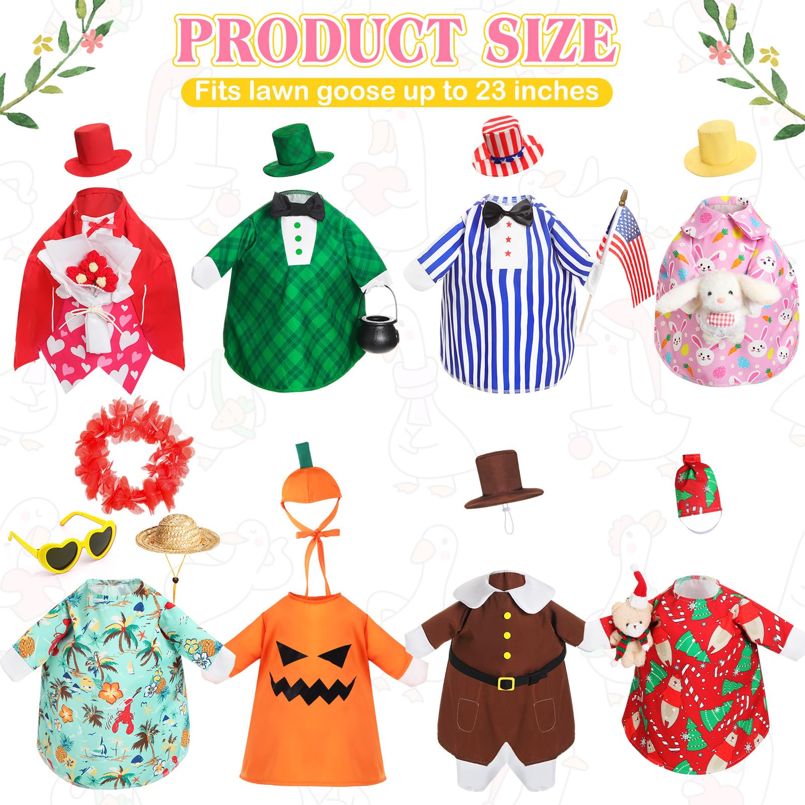 Silicherry 8 Set Seasonal Holiday Goose Outfits Summer 4th of July Spring All Seasons Lawn Porch Goose Clothes Costume for 23