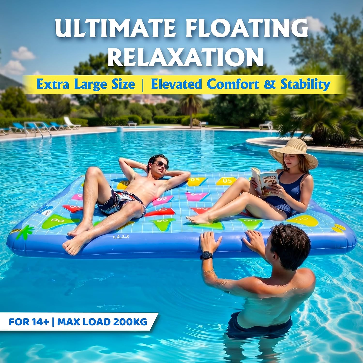 Inflatable Pool Lounger Float with Spinner Game, 79"x59" Large Adult Pool Float for 2+ Players, Built-in Cooler, Heavy Duty UV-Resistant PVC, 8 Repair Patches Included for Beach Lake Backyard Party