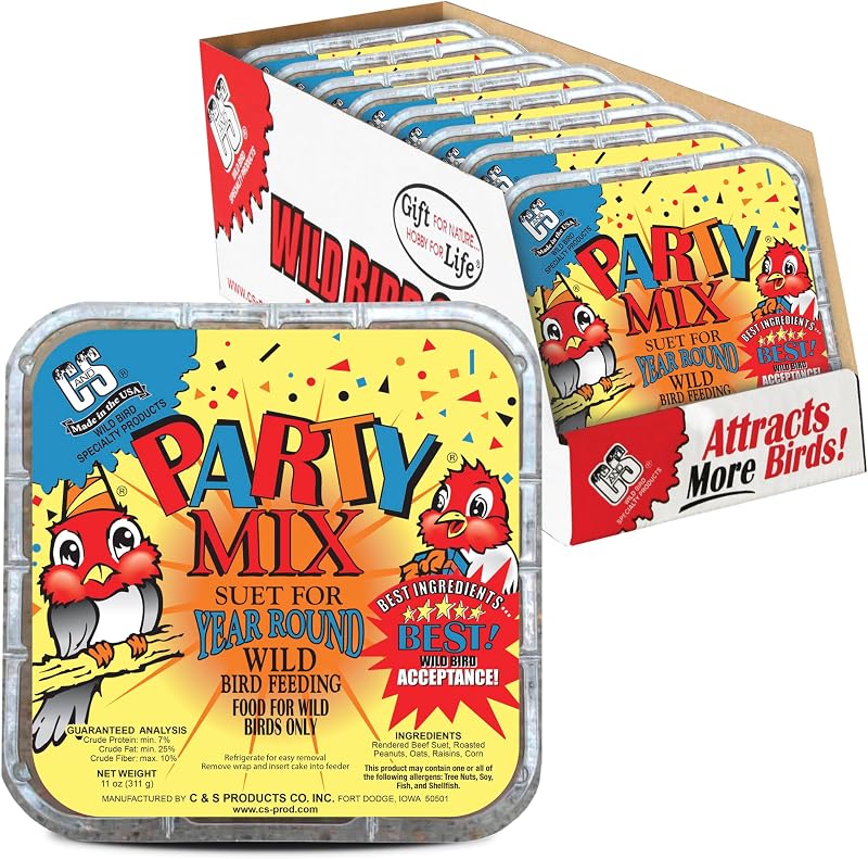 Petisco de Sebo C&S Party Mix com Uvas-Passas e Amendoim Torrado para Aves Silvestres, Pacote com 8