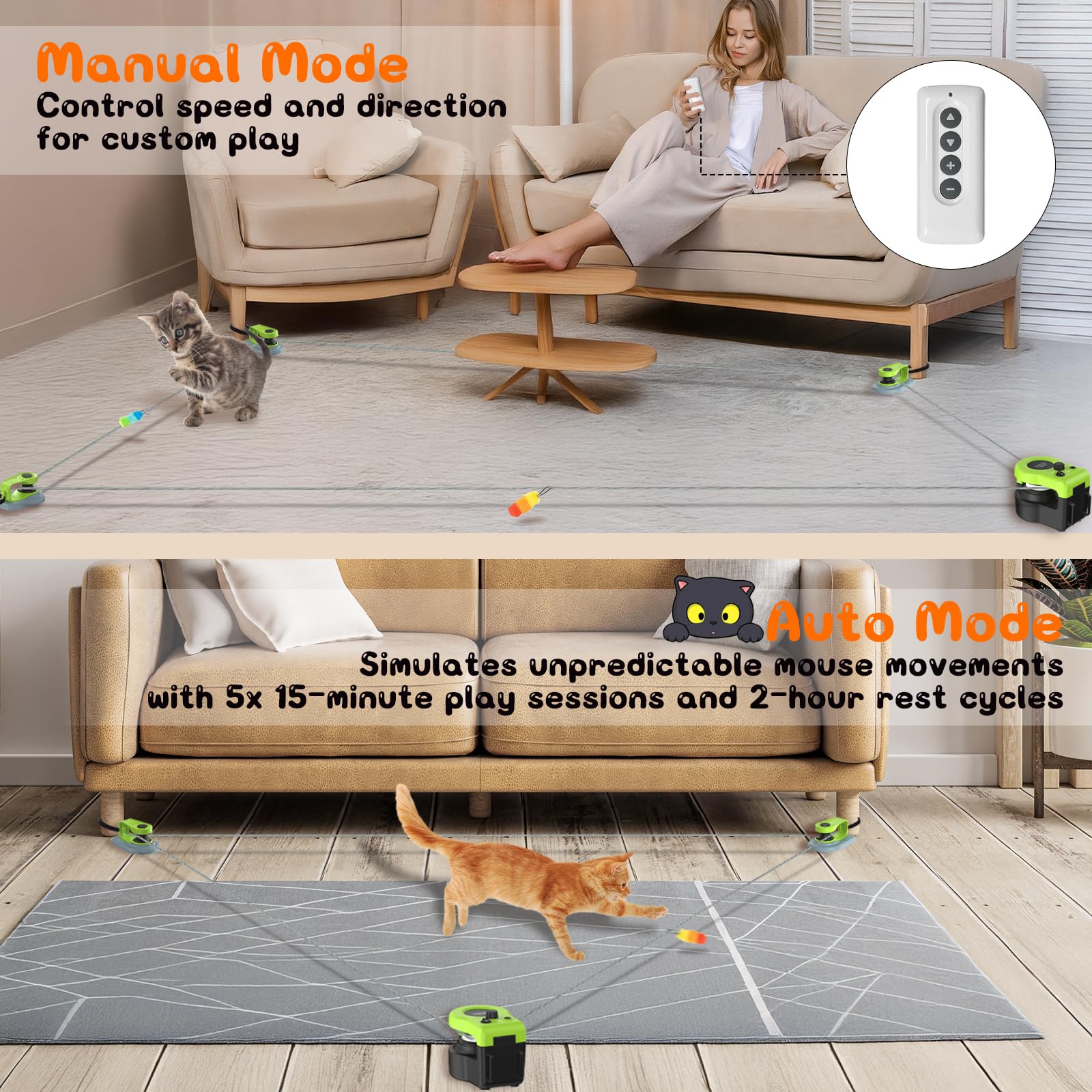 ITSHINY Juguete eléctrico para gatos, autoempleo con caminos ajustables, modos automáticos y manuales, recargable por USB