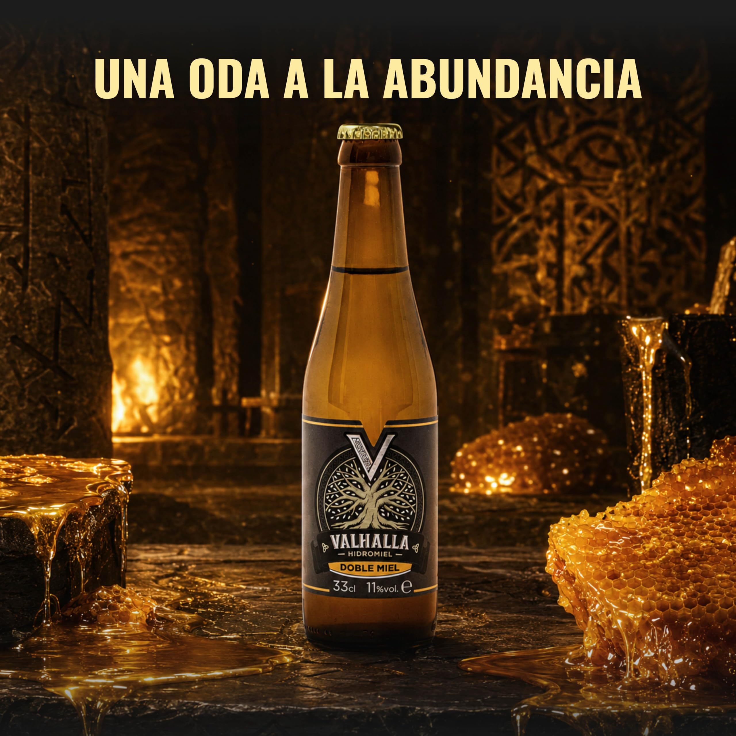 Valhalla Hidromiel Doble Miel | Cerveza Artesanal Estilo Show Mead Dulce | Bebida Natural con Aroma de Higos Pasas y Flores | Caja 12 Botellines 33cl | Sin Gluten ni Sulfitos | 11% Grados Alcohol
