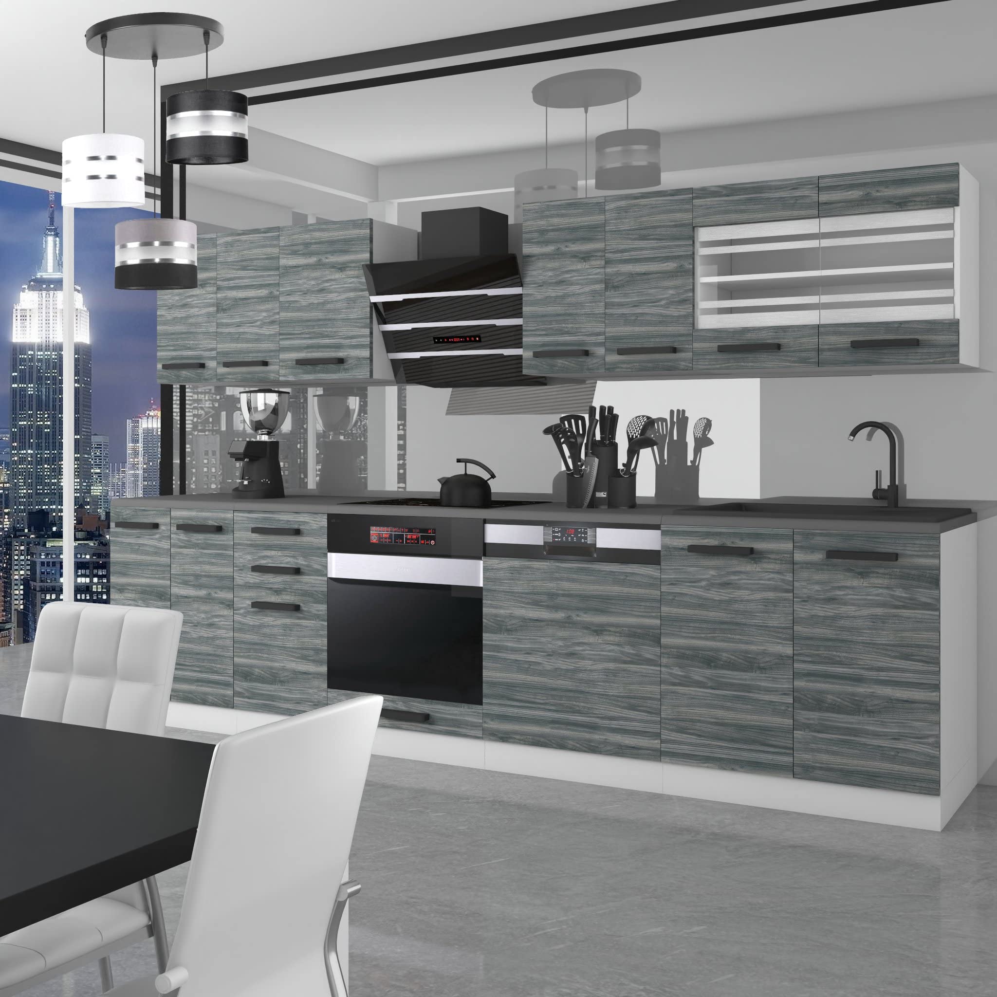 BELINI cucina 300 cm Lucy, con piano di lavoro, legno, Glamour Wood