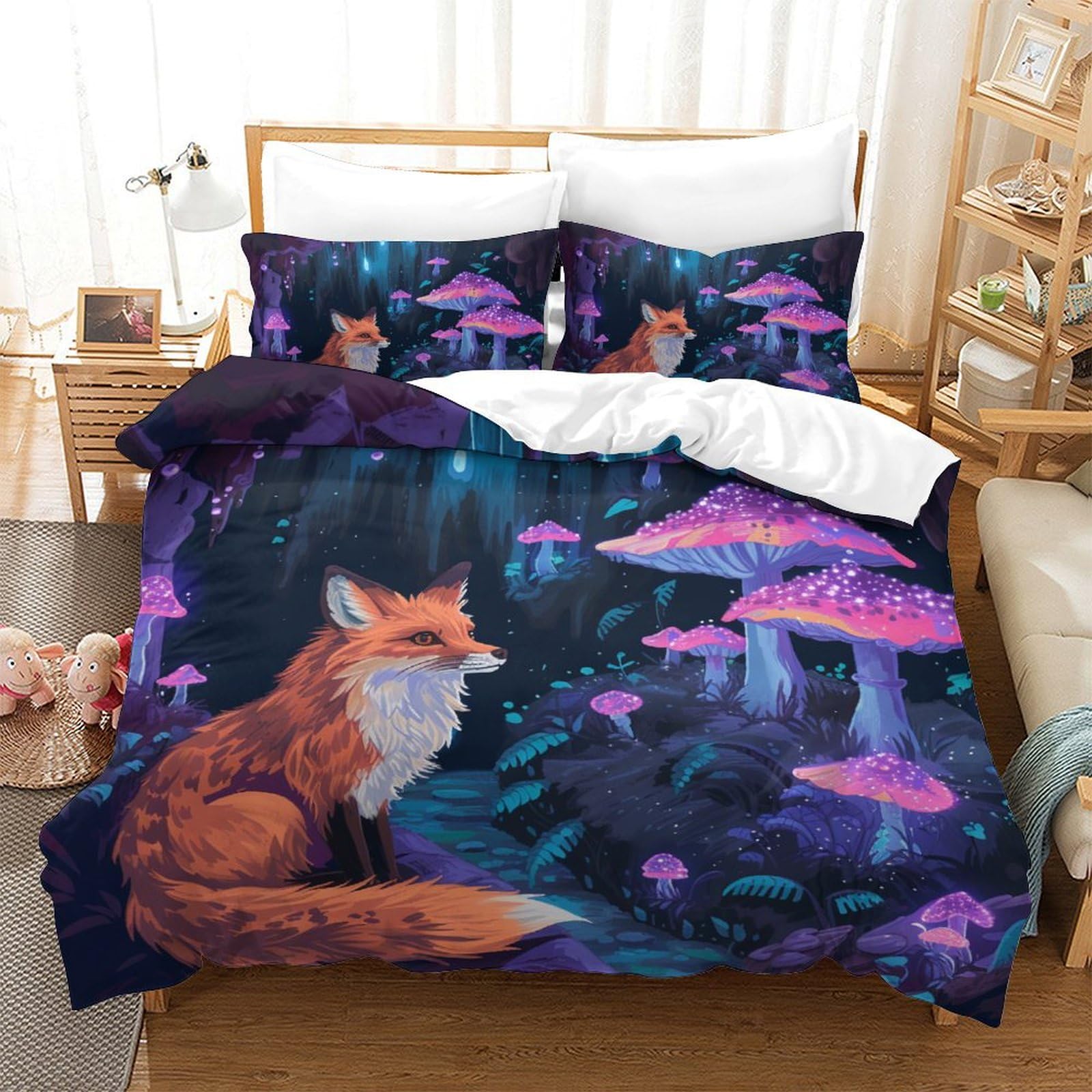 Housse de couette renard de la jungle en microfibre douce pour lit double 200x200