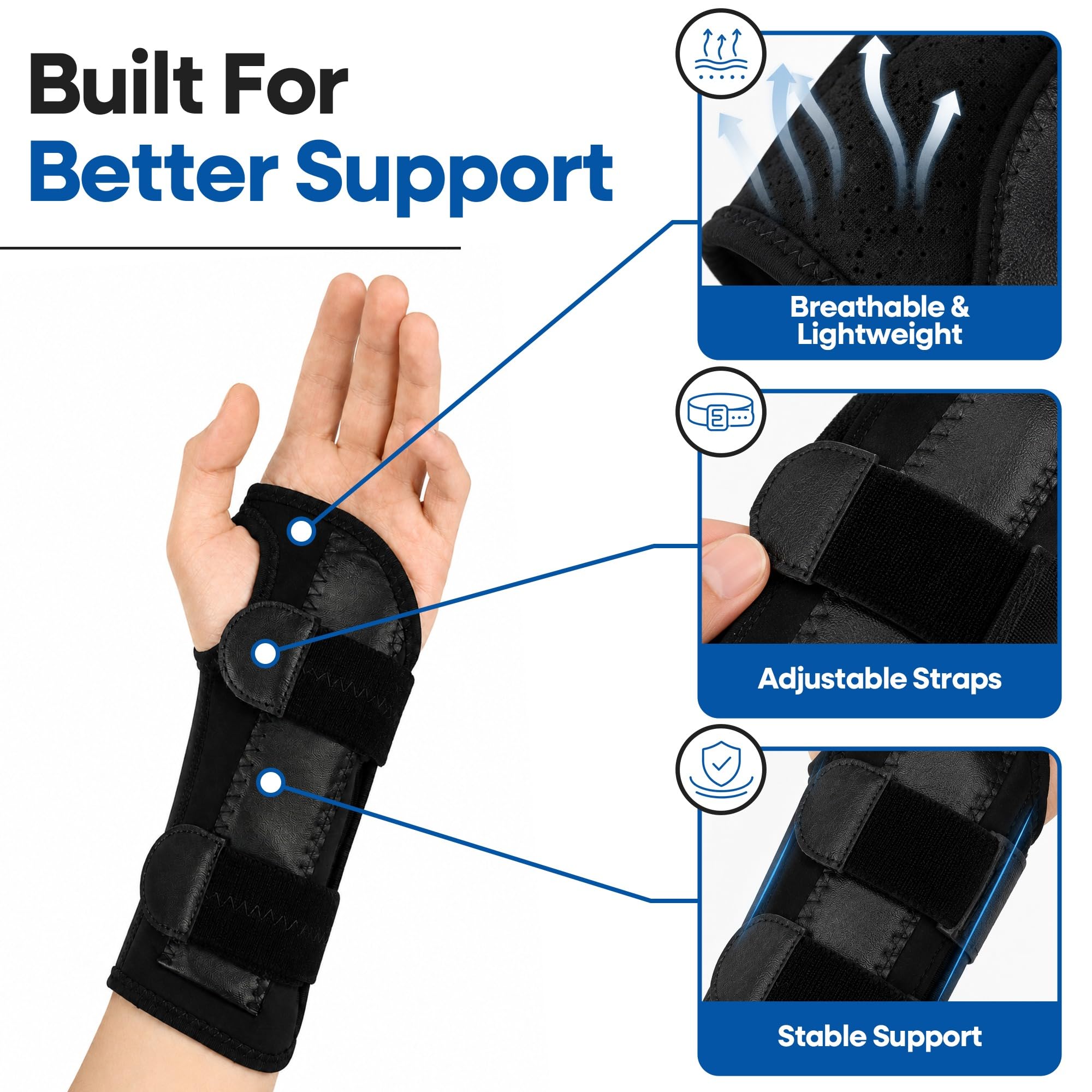 Túnel carpiano, férula de muñeca y soporte de mano para el síndrome del túnel carpiano, alivio del dolor con manga de compresión para tratamiento del antebrazo o la tendinitis del dolor de muñeca