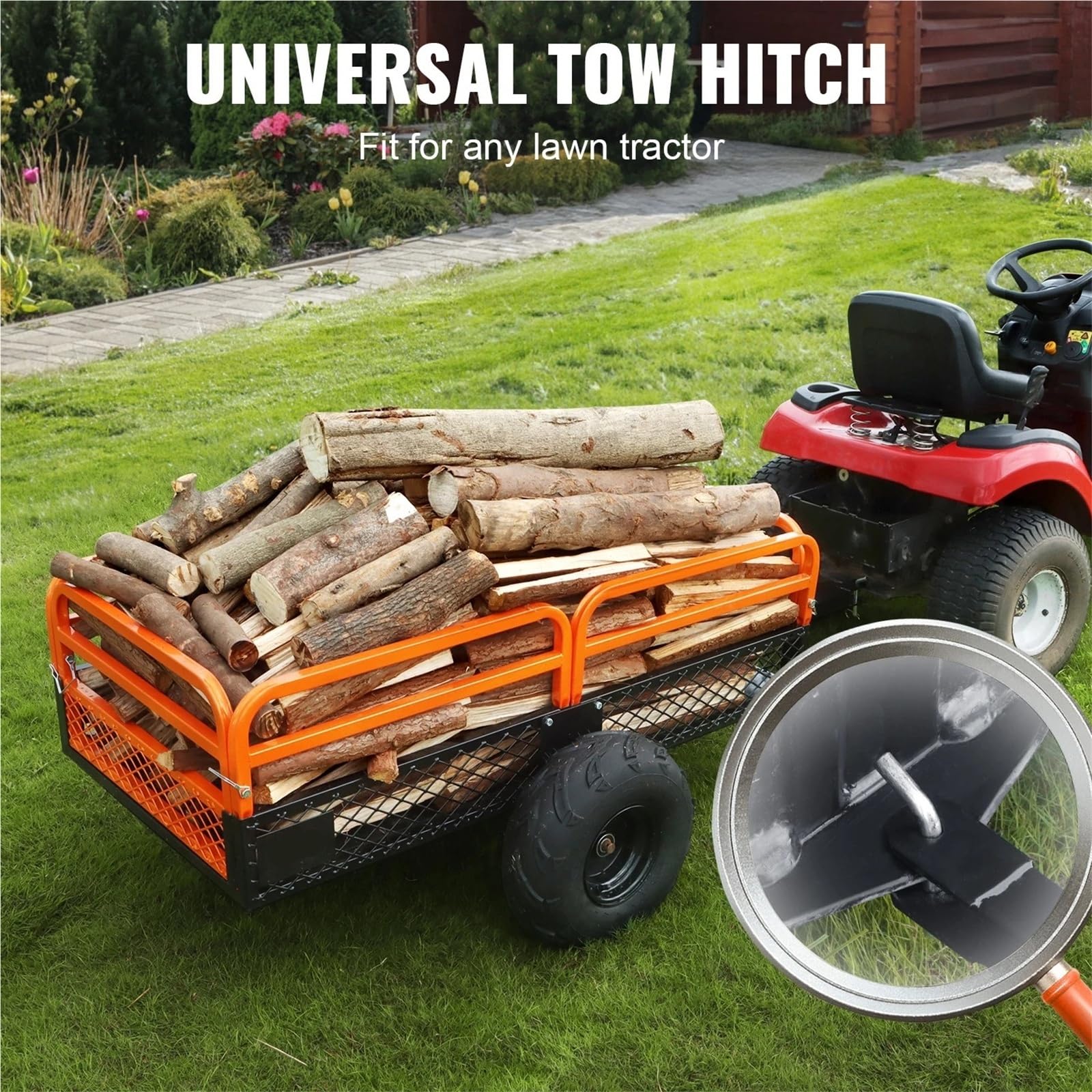 Carro volquete de Acero ATV con Laterales extraíbles y neumáticos Remolque de jardín for cortacésped y Tractores(15CuFt)