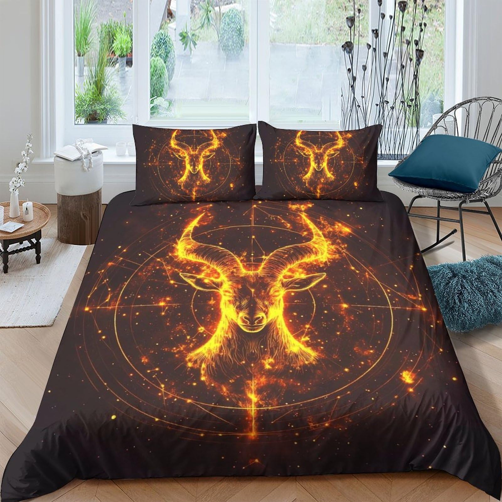 Ctjqhvkz Style-2 3D Printed Fire Zodiac Fitted Sheet Microfiber Soft Breathable Magic Circle Mattress Cover For Bedroom Dorm Decor Single（135X200cm）