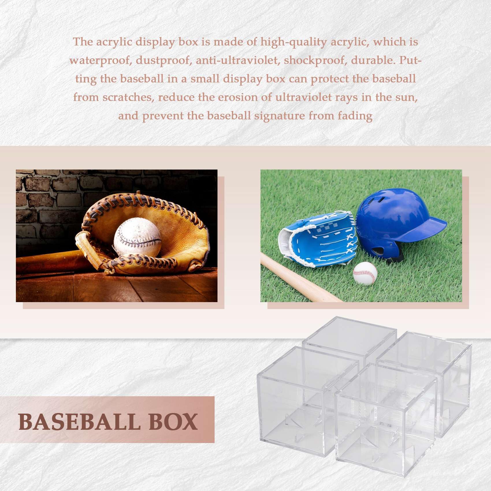 Vitrine de Baseball 4 PièCes, BoîTes D'Affichage en Acrylique AntipoussièRe ProtéGéEs Contre Les UV, Vitrine Transparente pour Balle de Souvenirs de Baseball