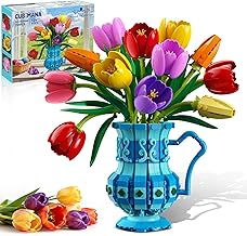 768 Pieces Bouquet with Vase - Tulip Bonsai for Adults, Valentine's Day Gift for Her/Wife/Mom, Decorative Botanical Collection