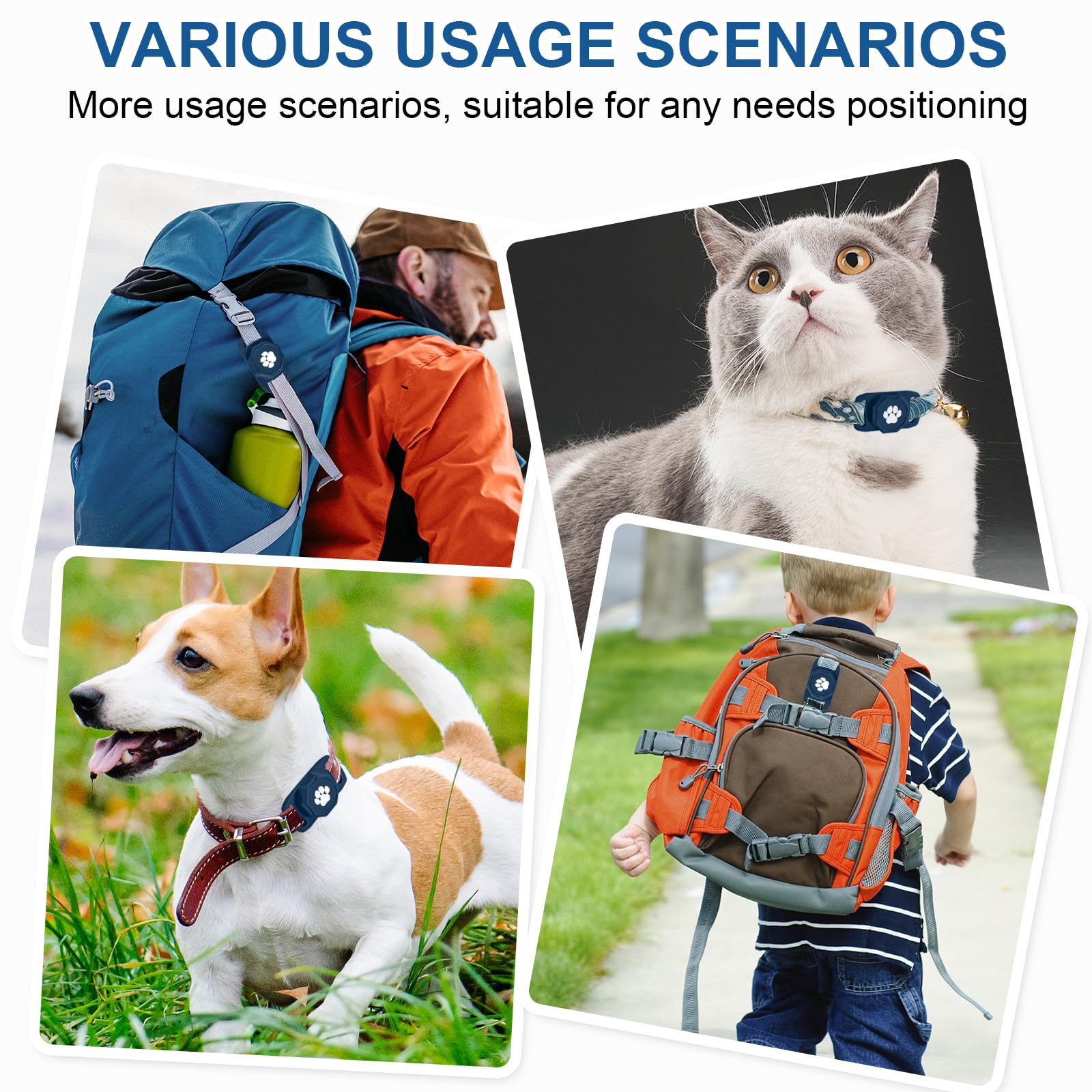 Tracker intelligent pour collier – Tracker de localisation de chien avec support, compatible avec Google Android uniquement (pas pour iOS), bleu