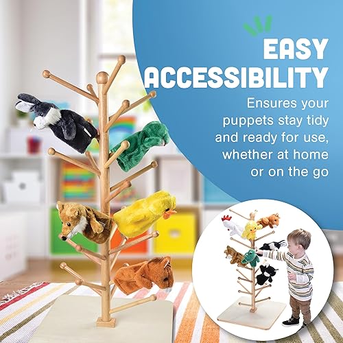 Miniatura 3 de Cre8tive Minds MTC-501 Education Wooden Puppet Tree, Finger Puppet Stand, Holds 26 Puppets, 2-Section Pole Design, 3.7" x 21" x 20.5"
