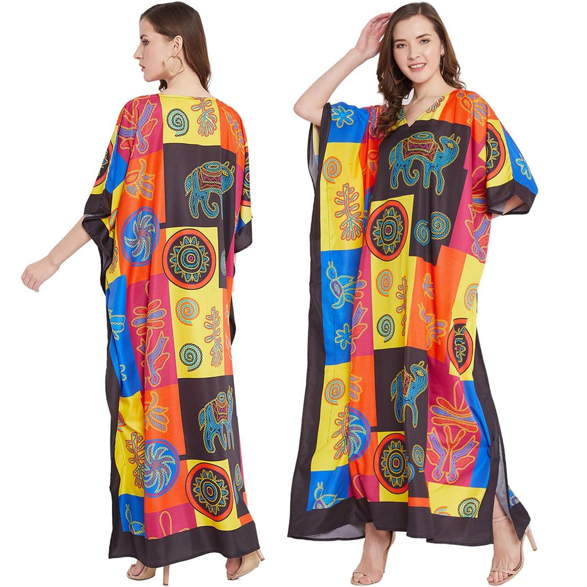 Women Polyester Casual Long Plus Size Beach Caftan Cover Up Maxi Dress 1X–3X Summer Kaftan Dresses for Women