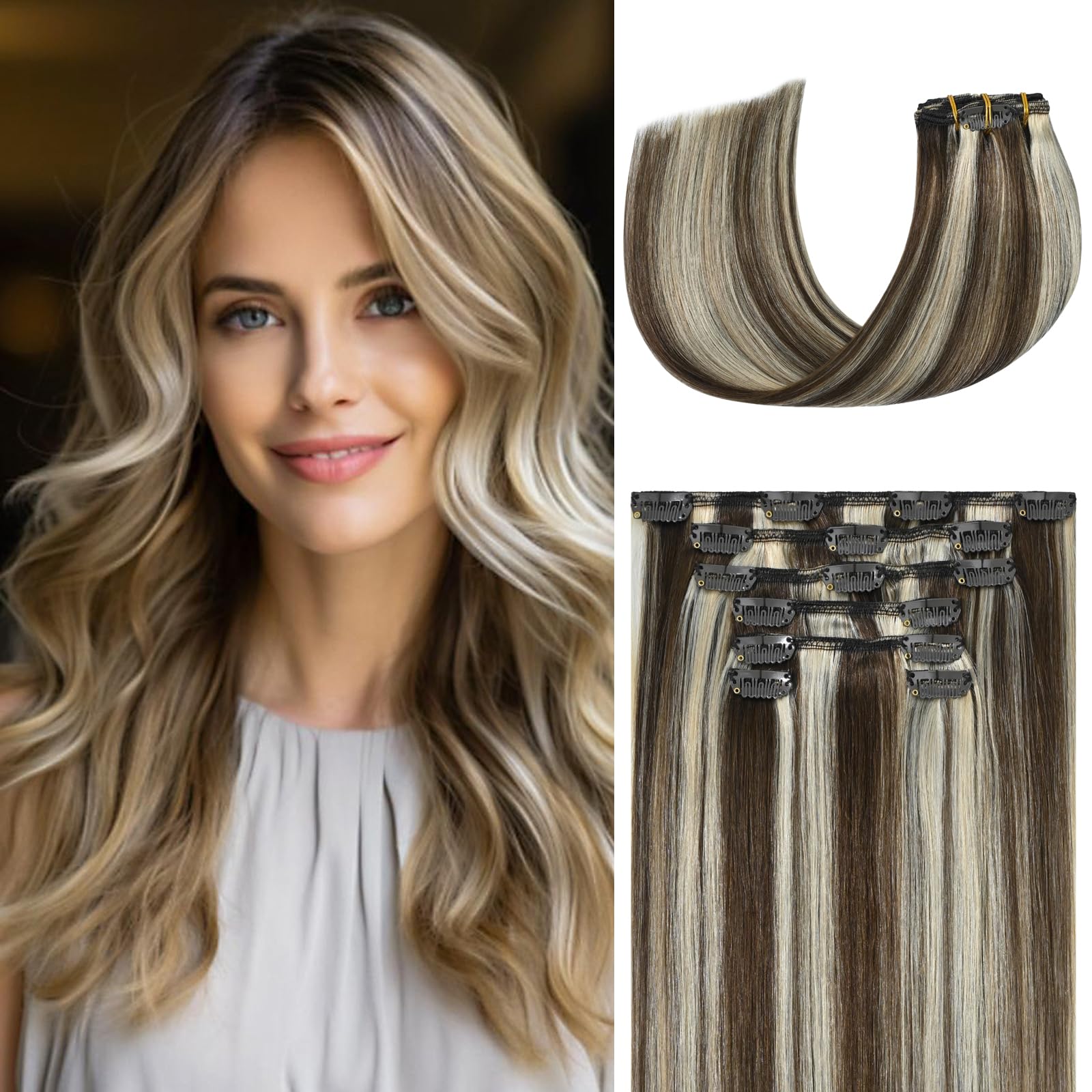 WindTouch Clip in Hair Extensions Human Hair, 15 Inch 75g #4 Medium Brown Hair Extensions for Women Real Human Hair Clip in, Remy Human Hair Extensions Clip ins, Soft Natural Straight — view 24