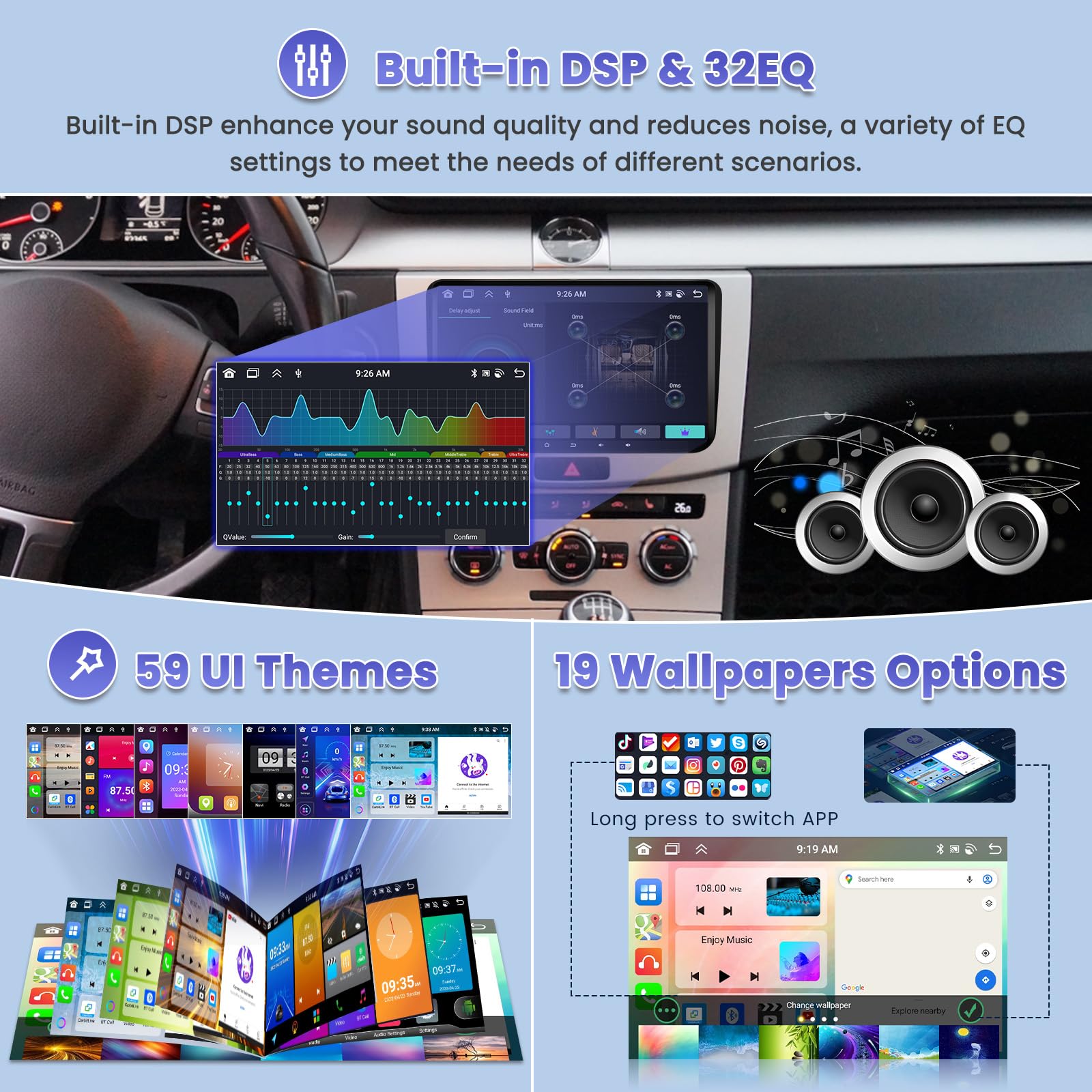 8 Core/4G+64G/DSP Android 15 Radio Coche para VW Golf 5 Golf 6 Polo Passat Tiguan T5 Transporter Seat Leon con Wireless CarPlay Android Auto, 9" Pantalla Táctil con BT GPS WiFi RDS FM USB+CAM