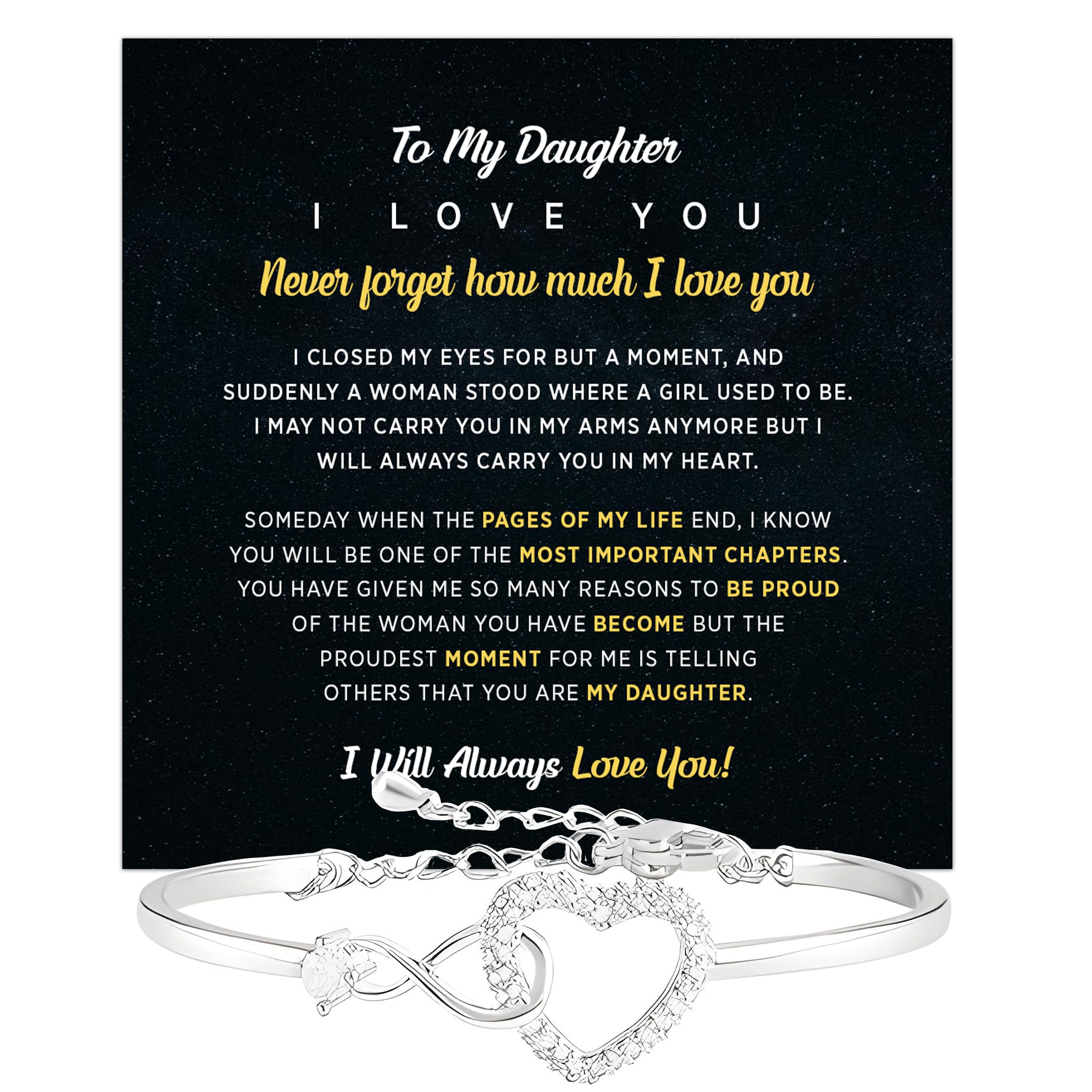 To My Daughter Bracelet, Gift from Mom or Dad, Meaningful Jewelry Keepsake for Her, Inspirational Message Bracelet, Parent to Daughter Gift for Birthday, Graduation, Christmas or Special Occasion