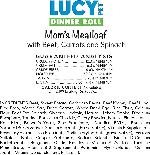 Miniatura 6 de Lucy Pet Dinner Rolls-Mom's Meatloaf Beef con zanahorias y espinacas 2lb