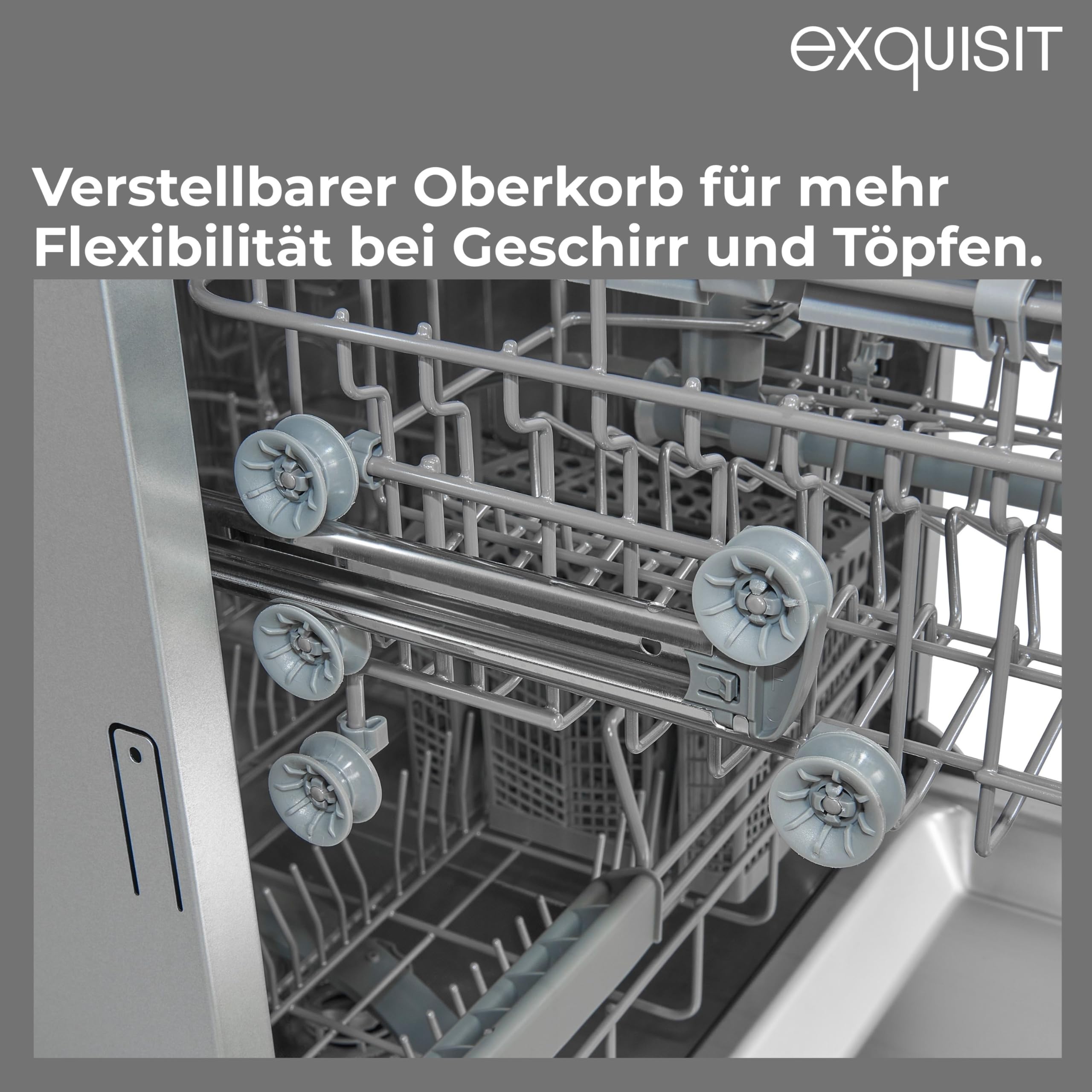 Exquisit PLUS Einbaugeschirrspüler | 13 Maßgedecke, Energieklasse E, 47 dB(A) | vollintegriert, 7 Programme, Eco, Intensiv, Kurz, Extra-Trocknung, Startzeitverzögerung | EGSP2113-EB-030E inox