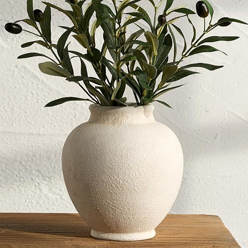 Ceramic Flower Vase, Flower Vase Rustic Farmhouse Decorative Vase Floral Pottery Vases for Home Decor Table Living Room Entryway Mantel Bookshelf Bedroom Bathroom Kitchen - 6.7" W
