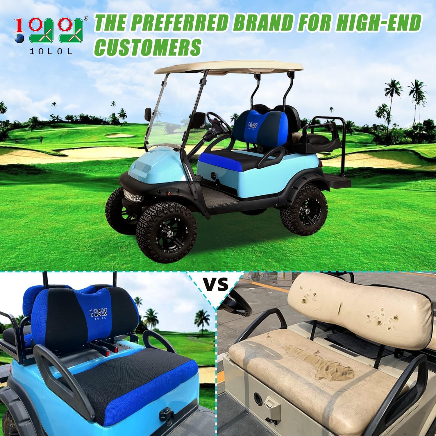 10L0L Golf Cart Seat Covers Universal for Yamaha G29 Drive2 Club Car Precedent Tempo Standard Front Seats, Breathable Mesh Bench Seat Cover, No Drilling Seat Cushion - All-Season Comfort