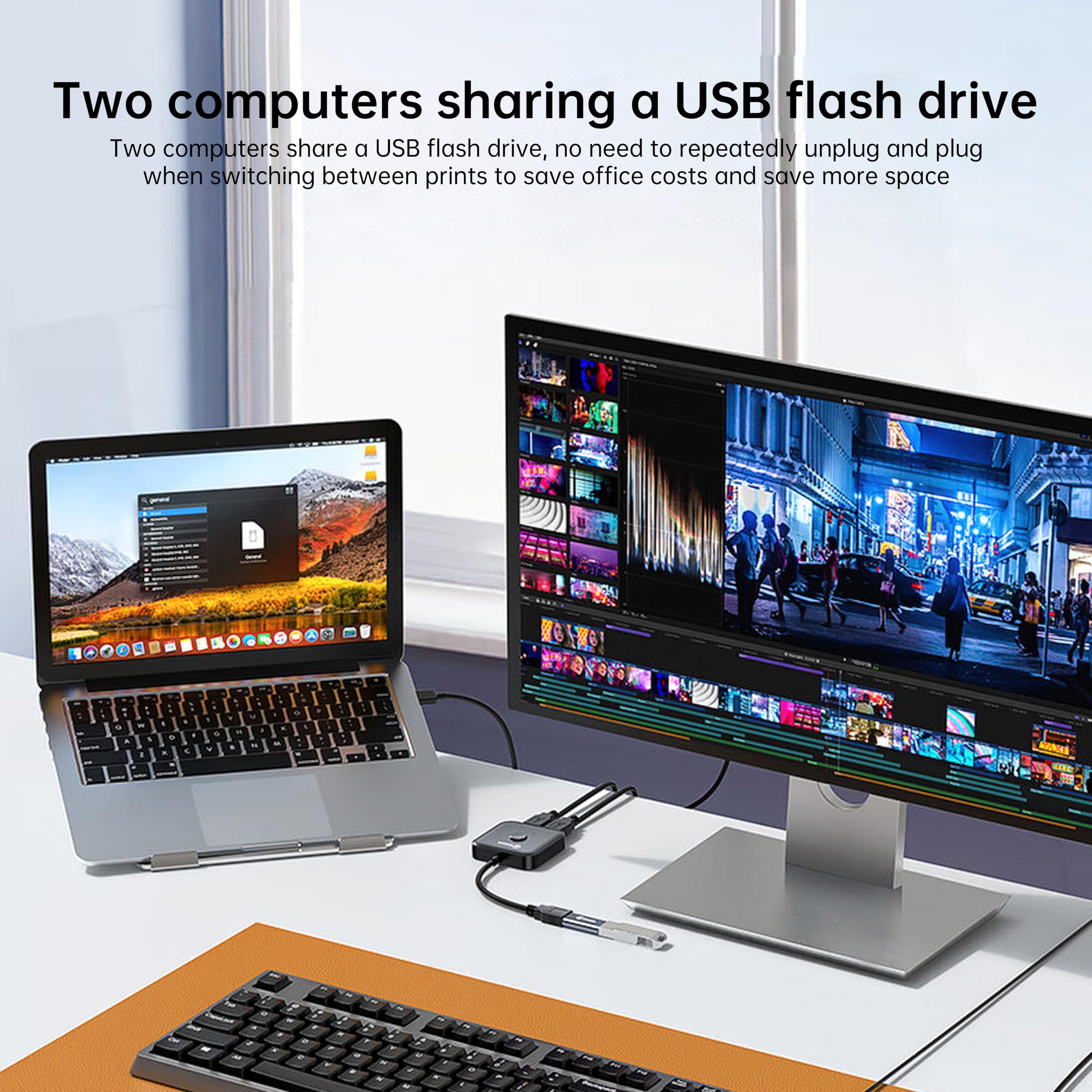 Interruptor USB 2.0 2 en 1 y 1 en 2 salidas, interruptor bidireccional USB para compartir, impresora, teclado, mouse, escáner y unidad flash, caja de conmutación KVM de 2 puertos para dos