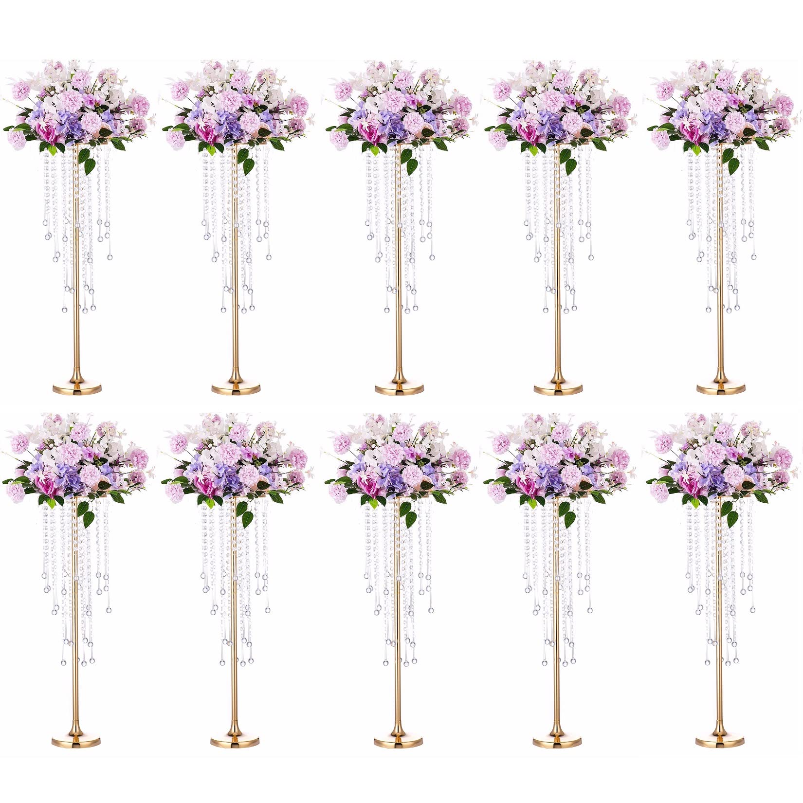 10 Pcs Tall Elegant Wedding Centerpiece Stand, Metal Flower Candle Holder with Chandelier Crystal, 29.5inch Gold Flower Vase,for Wedding Party Birthday Christmas Home Décor