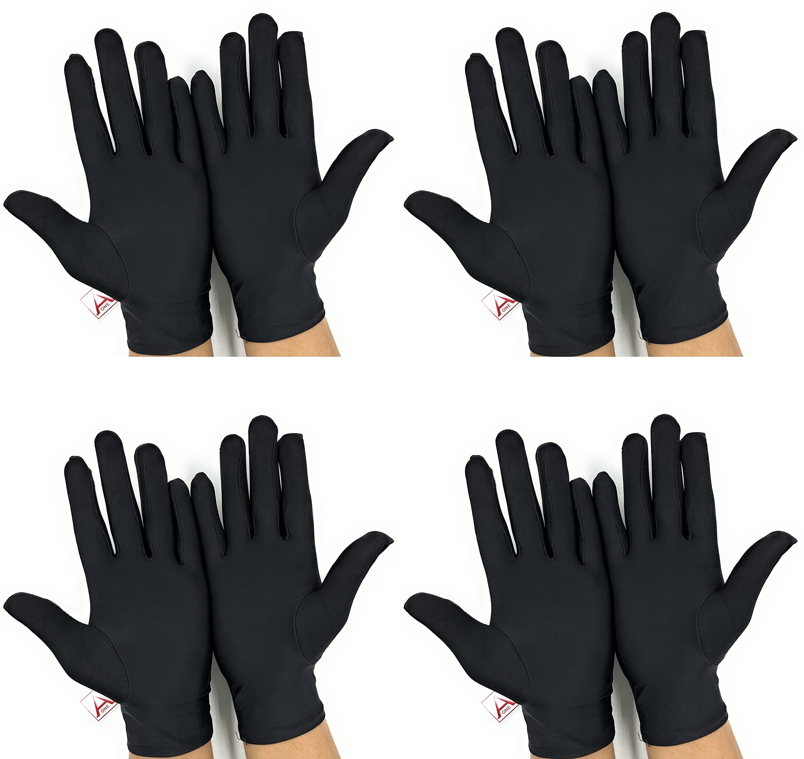 Aone Microfiber Hand Gloves Lint Free Black 4 Pairs Anti-Smear, Anti-Fingerprint Quality Check & Scratch-Free Handling for Jewellery/Diamond/Gemstone, Watch Boutique, Driver, Sun & Dust Protection