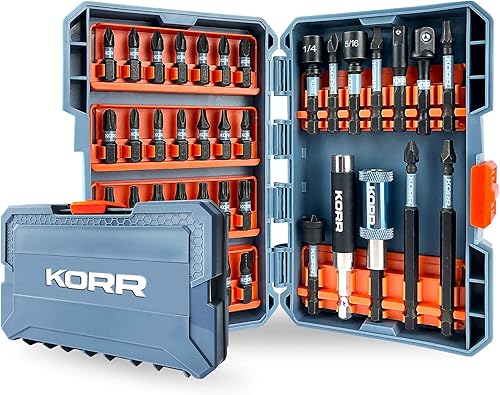 Miniatura 6 de KORR Tools KIBPP021 - Juego de 45 puntas de destornillador de torsión de impacto, puntas Phillips, brocas cuadradas para empotrar, brocas Torx y