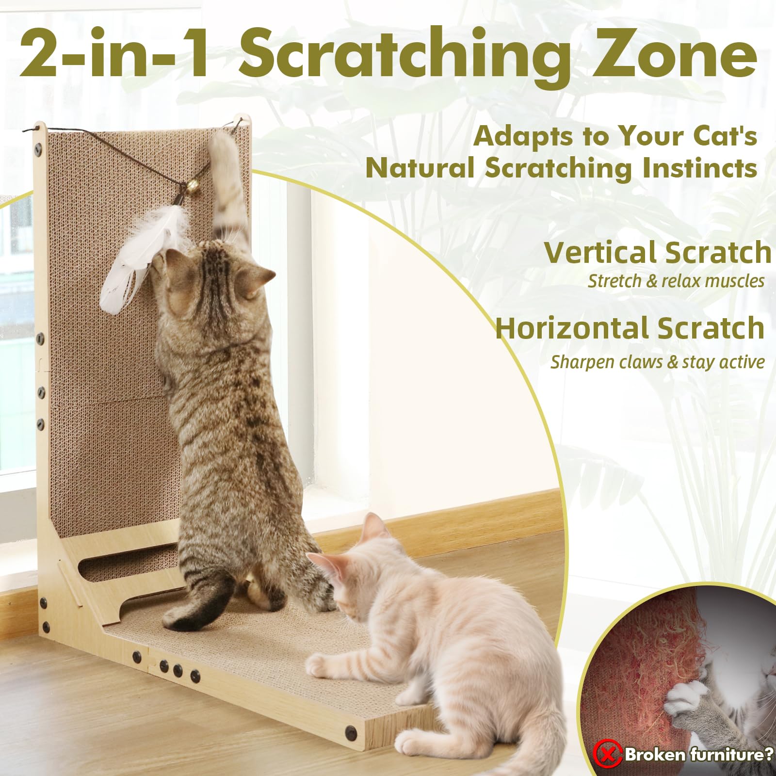 Pawtasy Griffoir pour chat avec balle - En forme de L - En carton durable - Pour chats d'intérieur - Montage mural - Très résistant - Utilisation double face