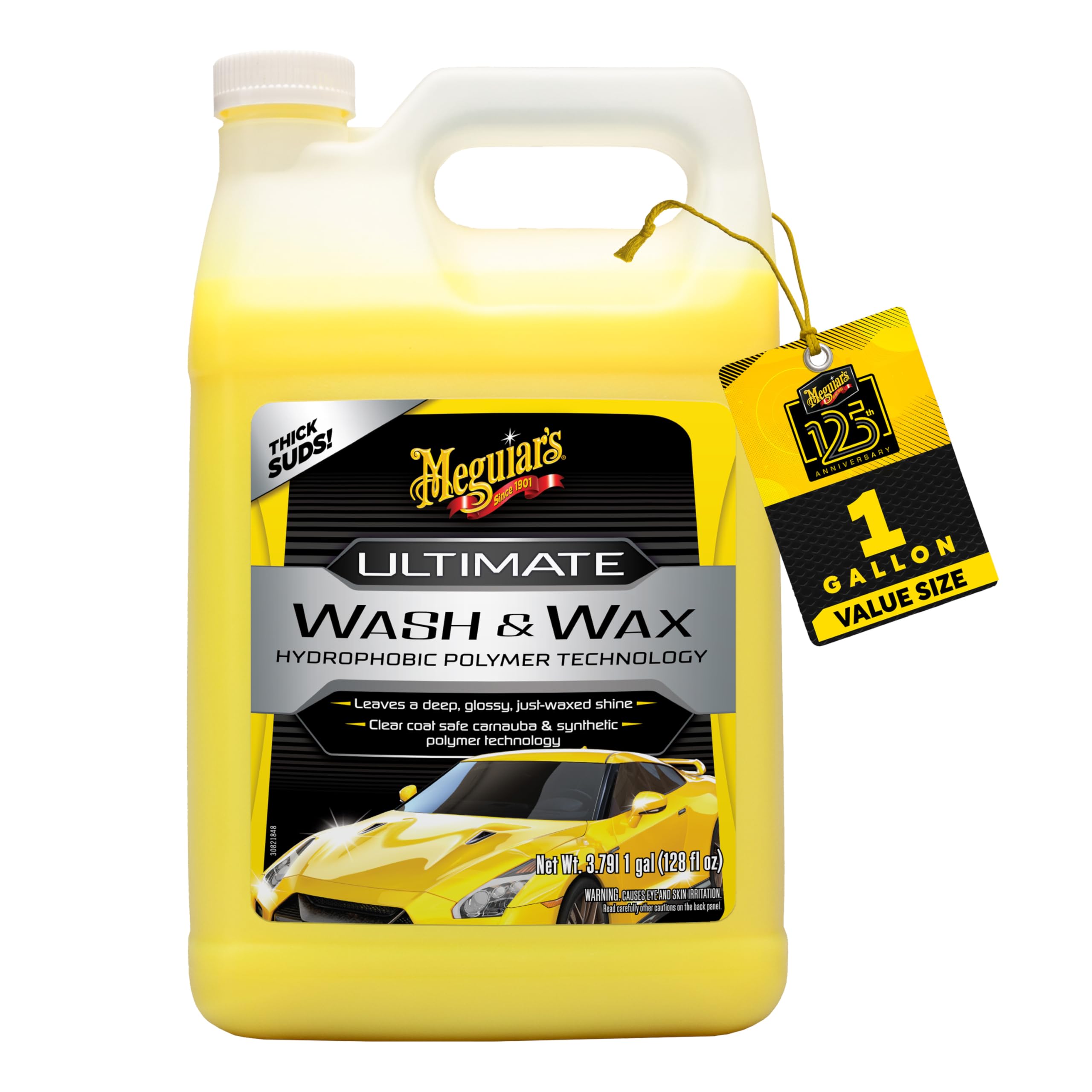 Meguiar's Ultimate Wash and Wax, Car Wash and Wax Cleans and Shines in One Step, Wash, Shine, and Protect with an Enhanced pH Neutral Car Paint Cleaner, 1 Gallon, 128 Fl Oz (Pack of 1)