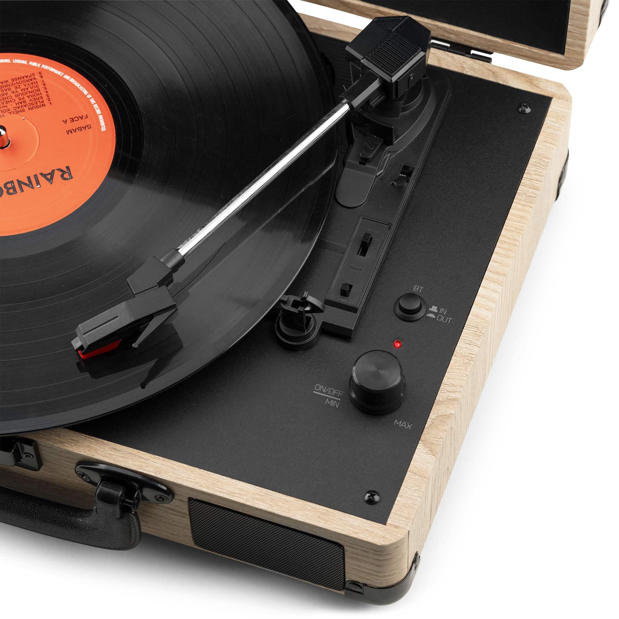 Pack Audizio RP116LW Platine Vinyle Bluetooth in/Out Haut-Parleurs Intégrés 3 Vitesses avec Audizio RC32 Valise Frêne, Design Assorti, Idéal pour Coin Musique, Déco Rétro ou Collection