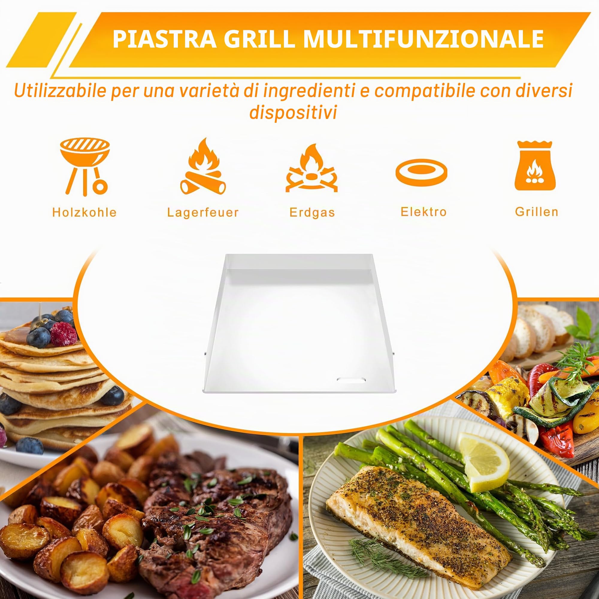 FIVMEN Plancha, piastra per barbecue in acciaio inox, 30 x 20 cm, universale, con 2 spatole, piastra in acciaio inox, per barbecue, barbecue a gas, griglia a carbonella