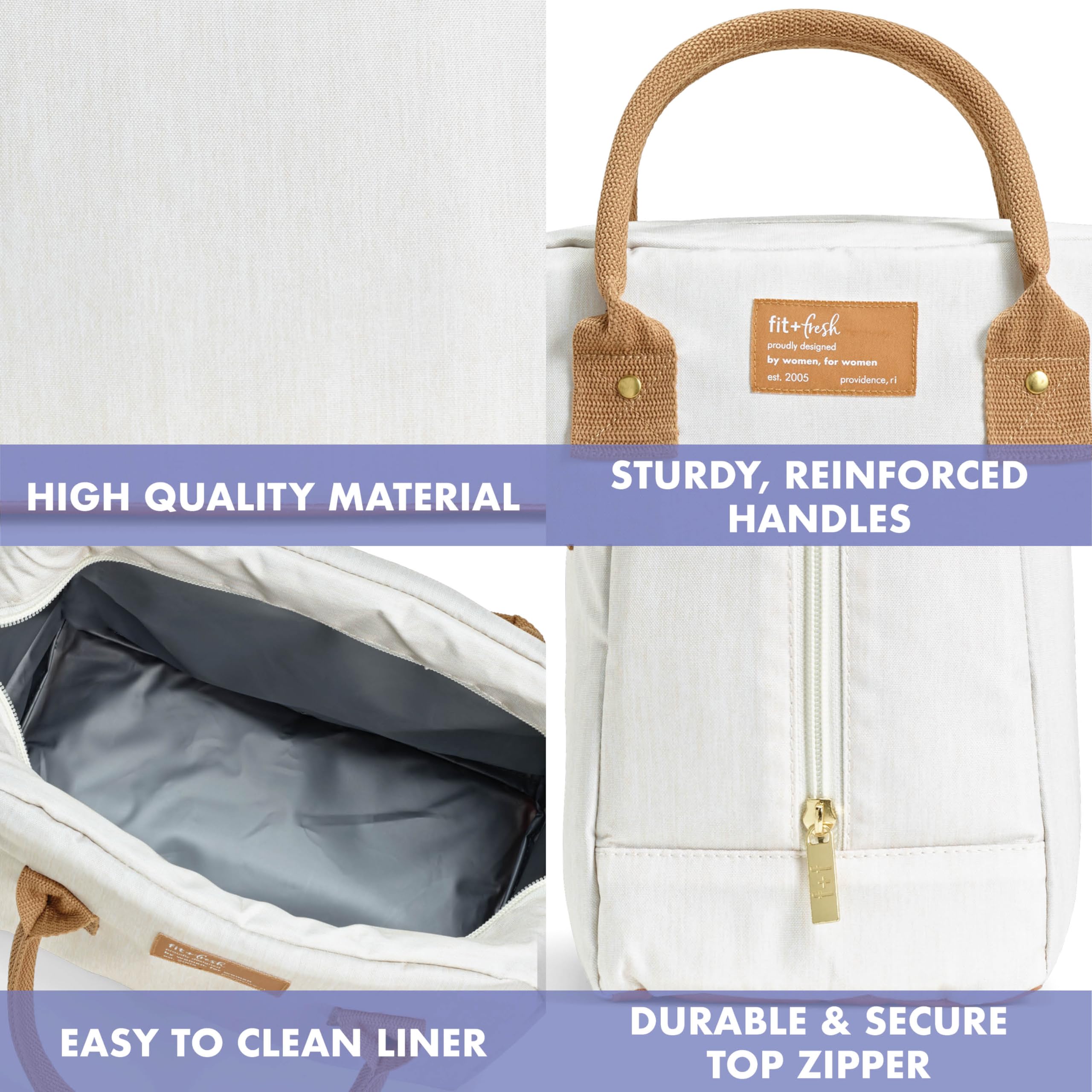 Fit & Fresh Bolsa de almuerzo Bloomington para mujer, bolsa de almuerzo isotérmica para el trabajo, impermeable y resistente a las manchas, gran caja de almuerzo para mujer con envases, cremallera,