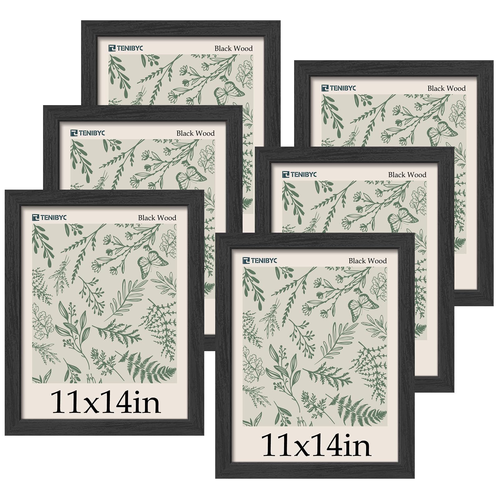 Cadres photo bois texturé noir 27,9x35,6 cm lot de 6 verre trempé HD